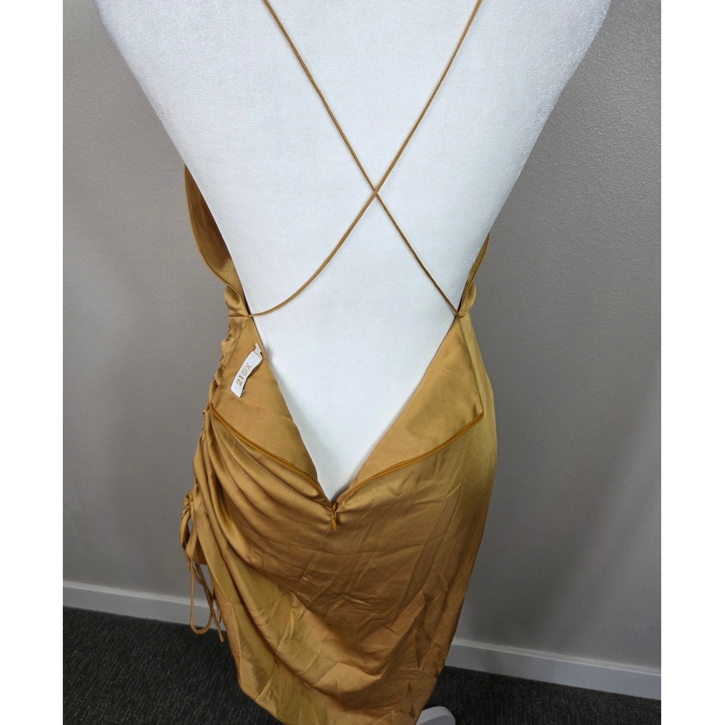 21six Couture Luxury Gold Satin Cowl Neck Asymmetrical Midi Slip Dress Small — image 6 of 8
